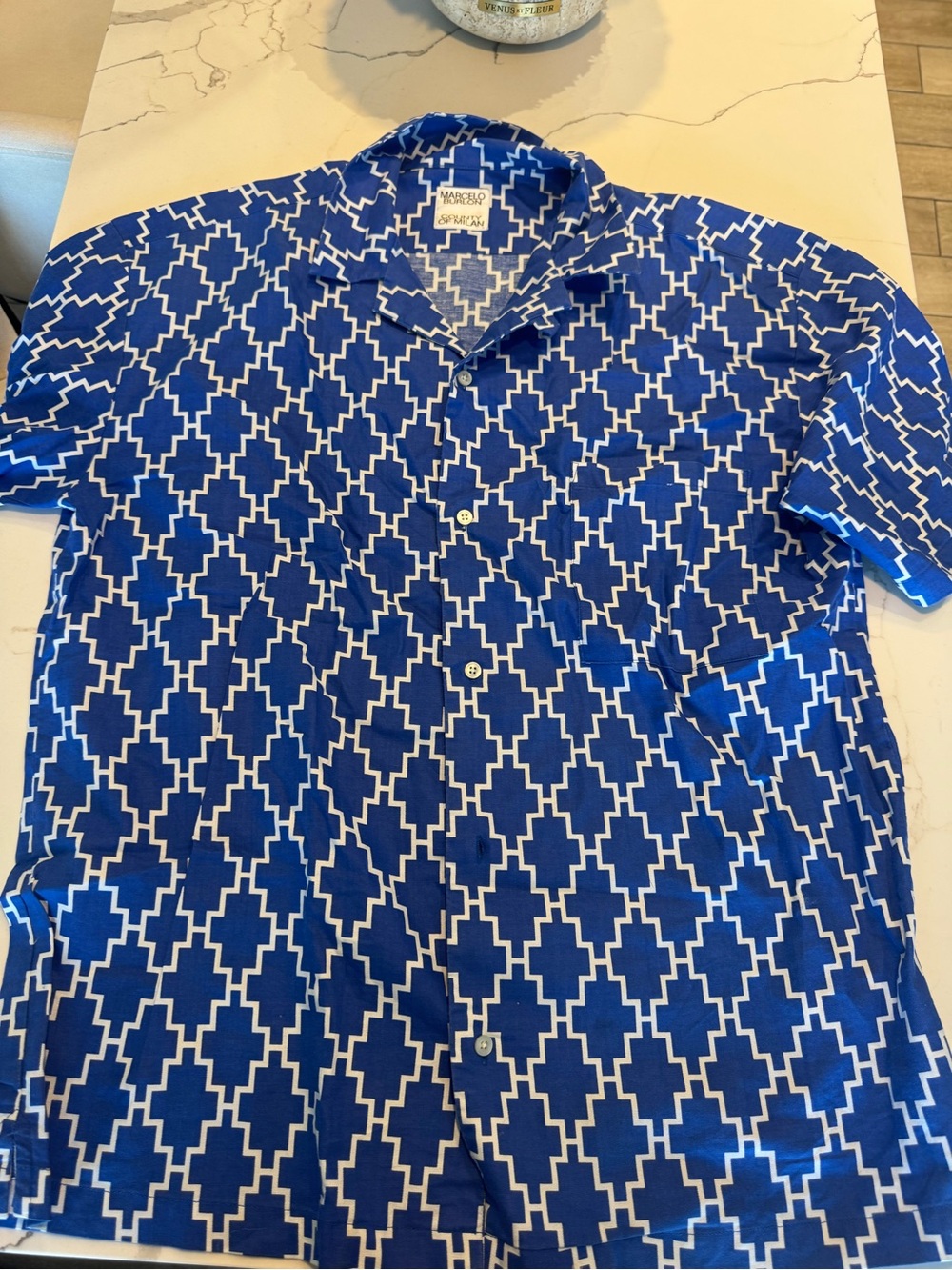 Marcelo Burlon County of Milan Blue and White Geometric Button-Down Shirt